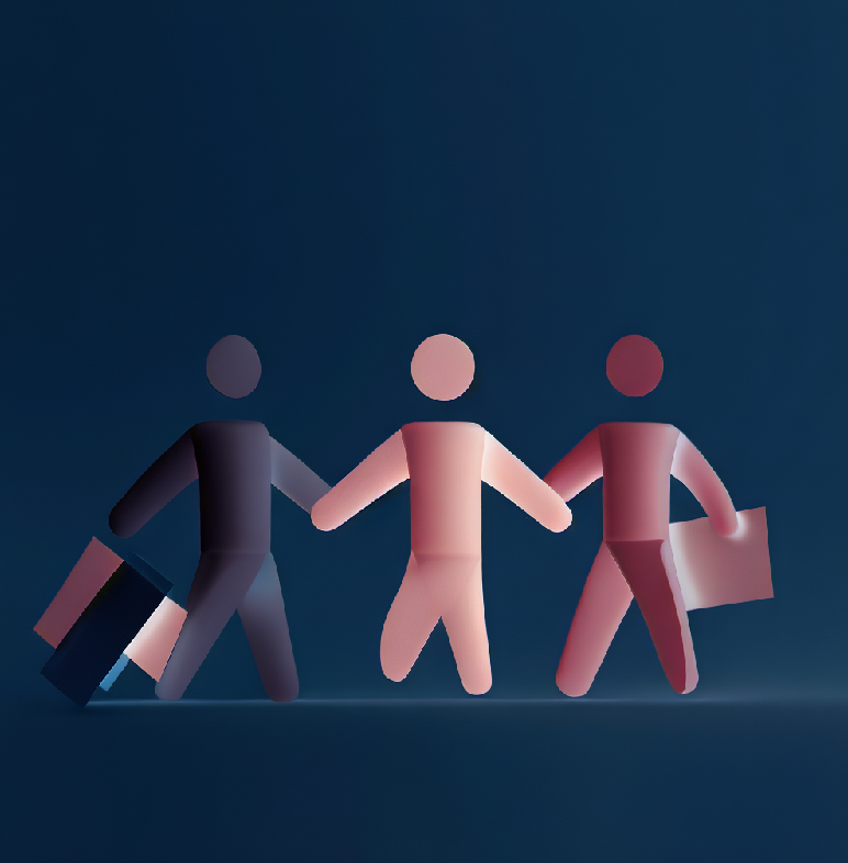 A computer rendering of people working together, representing the value of job specialization.